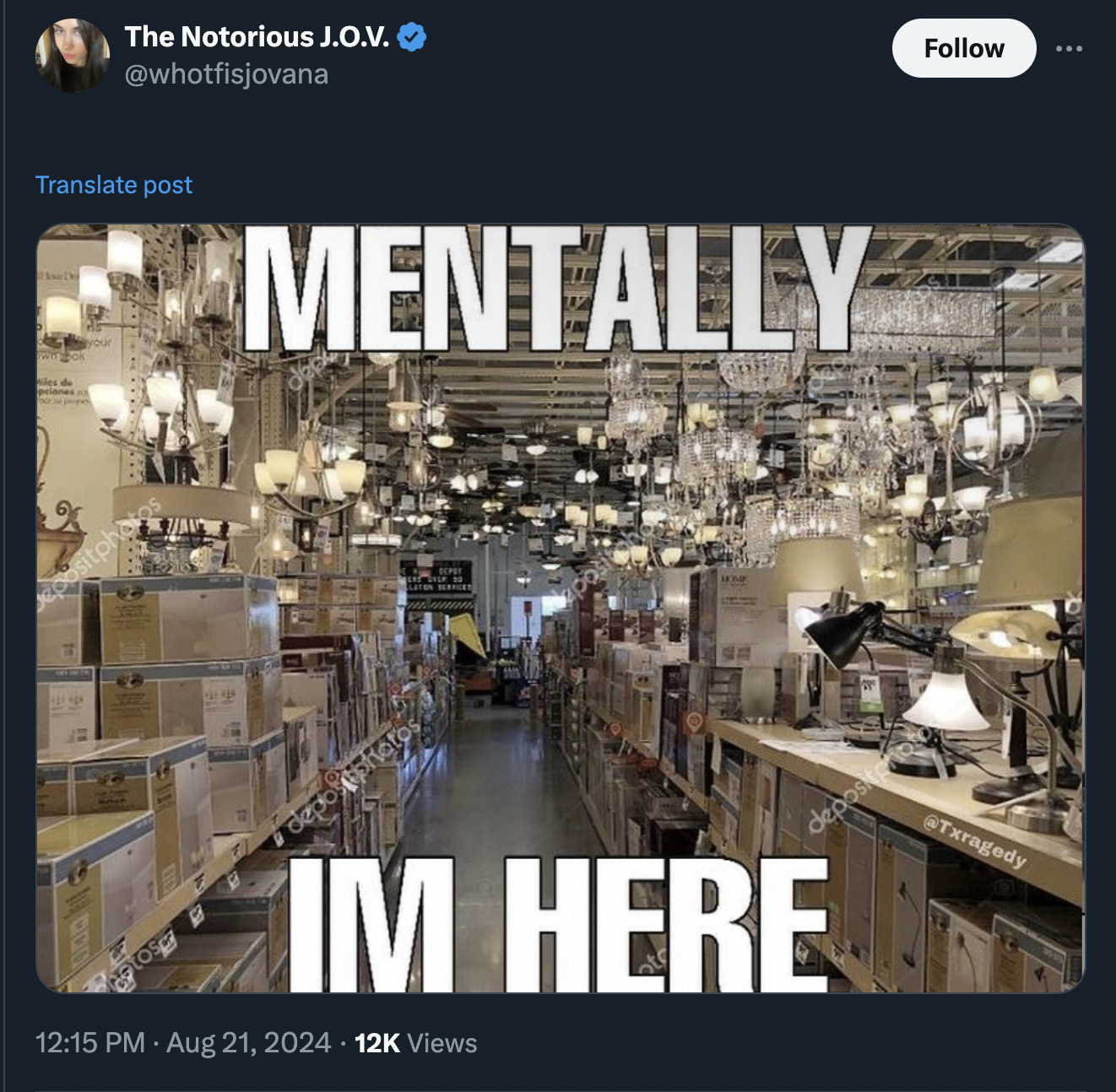 light aisle home depot - The Notorious J.O.V. Translate post Mentally depo pietos depos Im Here 12K Views